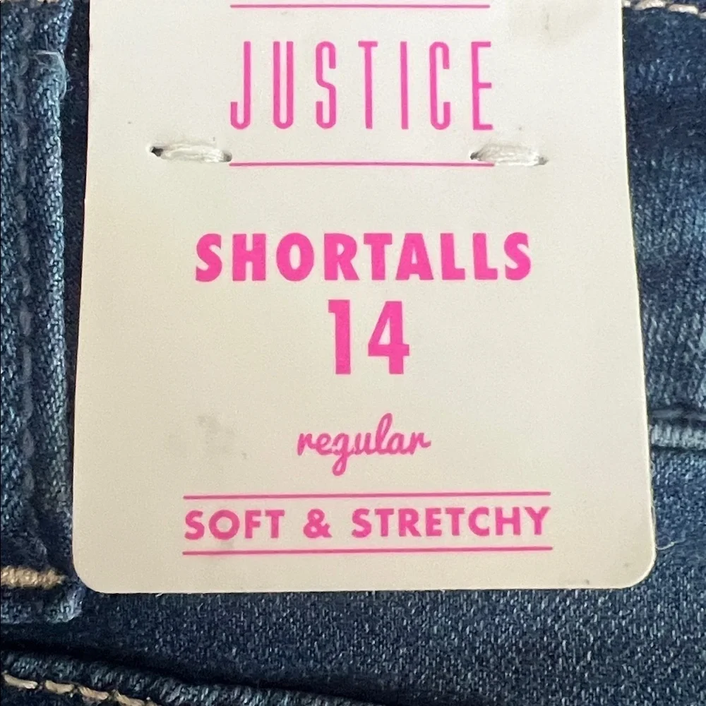 NWT - Justice Blue Denim Shortalls with Colorful Straps